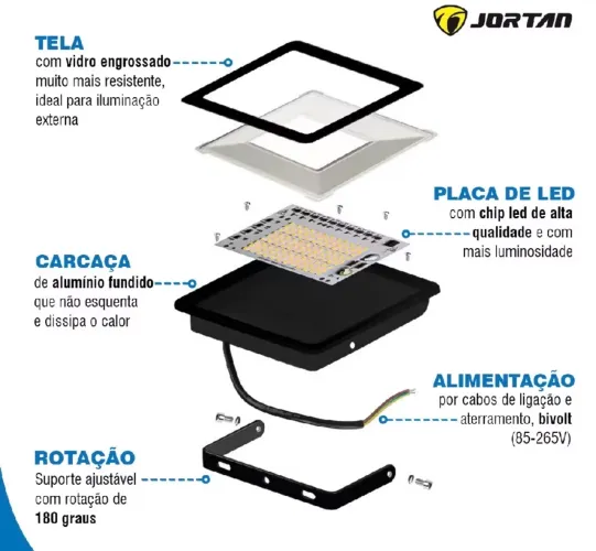 Refletor Led 200w Holofote Externo Jardim Ip66 Bivolt 6500k