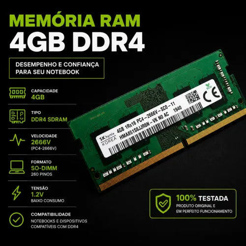 Memória RAM SK Hynix 4GB DDR4 2666MHz para Notebook - Testada