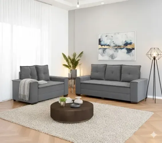 Conjunto Sofá Barcelona Cinza Oferta Especial