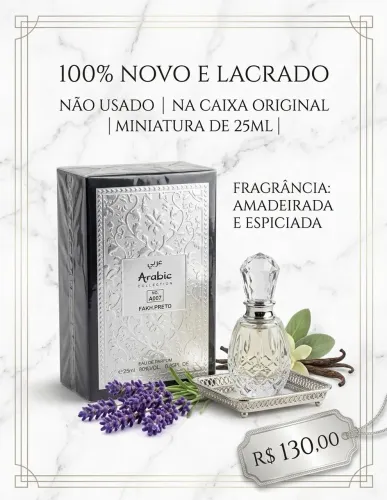 Aqui está a arte de anúncio para o seu perfume Fakh Preto (A007) miniatura 25ml 
