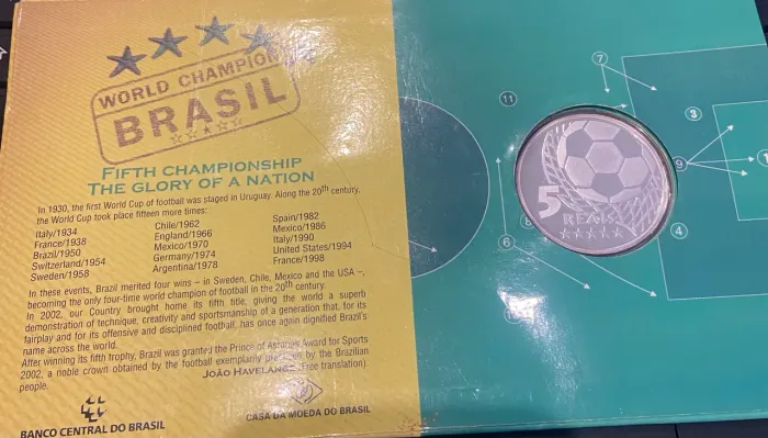 Moeda Prata 5 Reais Copa 2002 Pentacampeonato - Lacrada Casa Da Moeda