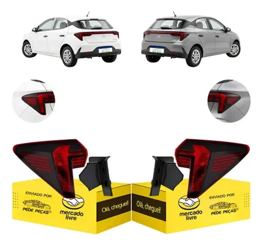 Par Lanterna Traseira Canto Hb20 Hatch 2023 A 2026 S/led Ambos Lados Vermelho