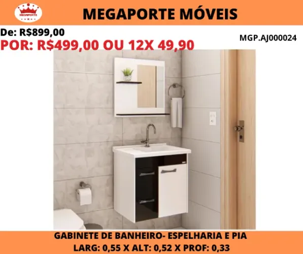 GABINETE DE BANHEIRO + ESPELHARIA E PIA