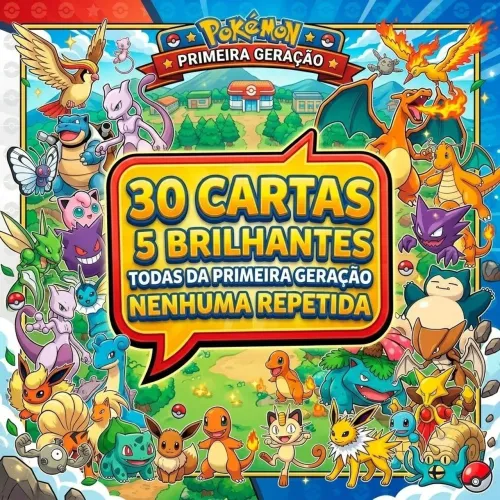 ? Kit Pokémon 30 Cartas + 5 Brilhantes | Primeira Geração | Sem Repetidas