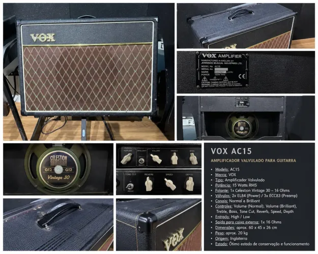 VOX AC15 Valvulado + Celestion Vintage 30 - Timbre Clássico Inglês