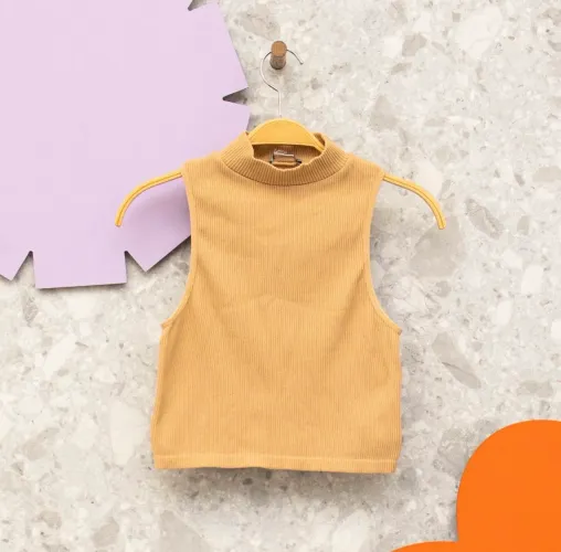 cropped zara canelado bege m