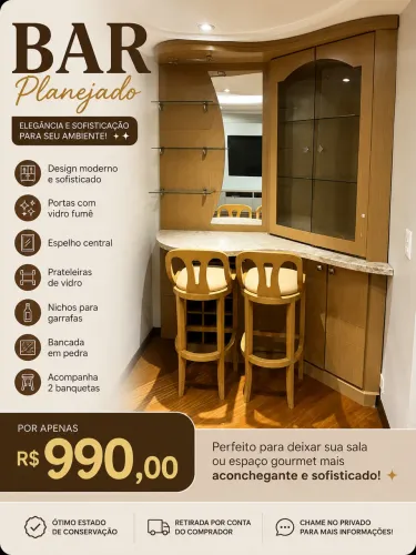 BAR EM MDF COM PEDRA DE MÁRMORE  ((PRA VENDER RÁPIDO, ESTOU MUDANDO))