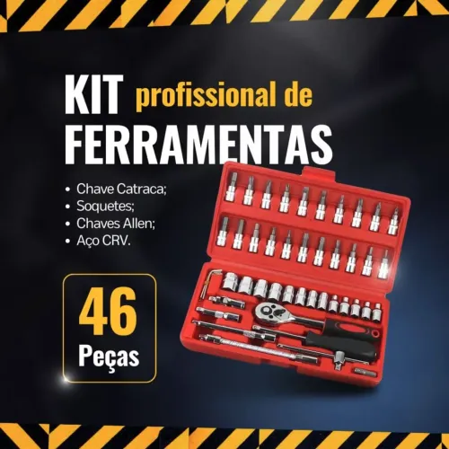 Kit Ferramentas Profissional 46 Peças Forjado Alta Qualidade Soquetes Catraca
