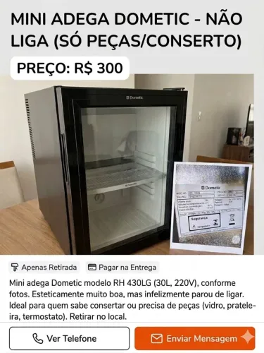 Mini Adega Dometic RH 430LG (30L - 220V) - Não Liga / Para Peças ou Conserto