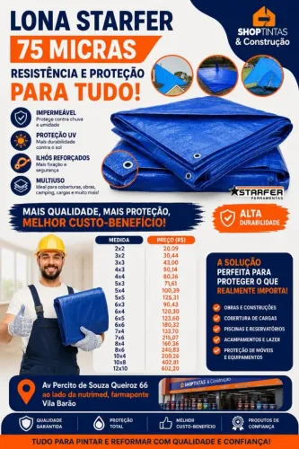 Lona 100% polietileno com ilhós a cada metro