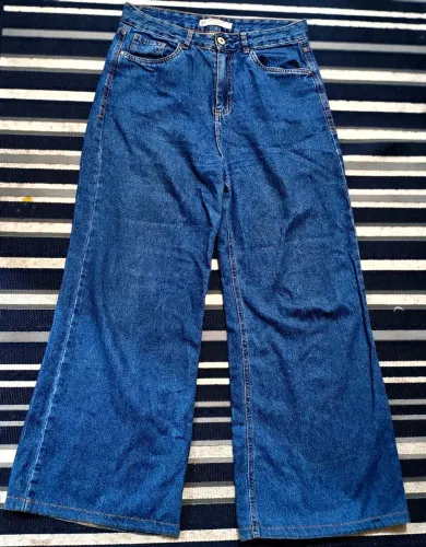 calça wide leg jeans azul tamanho 42