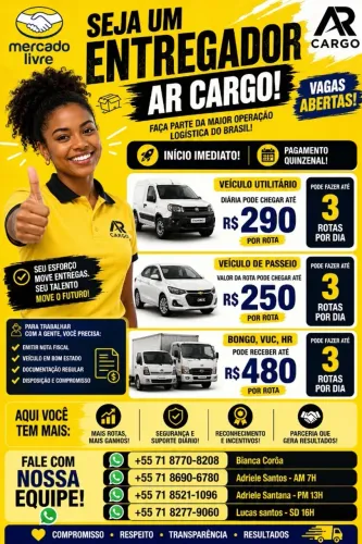 Vagas para motoristas : entregas para o mercado livre