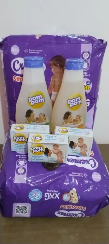 Kit Bebê Completo - 2 Fraldas Cremer + Shampoos Pom Pom + Sabonetes Johnson's