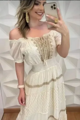 Vestido Feminino Longo Moda Ciganinha Indiana 100% Algodão Ombro a Ombro Belissimo