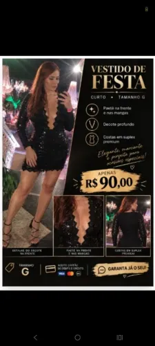 Vestido Curto de Festa Preto Paetes