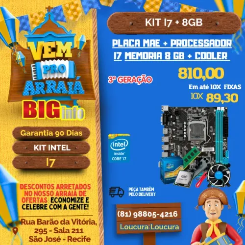 Kit Placa Mae H61 + Processador i7 1155 + 8GB ddr3 - Em ate 10x Fixas 