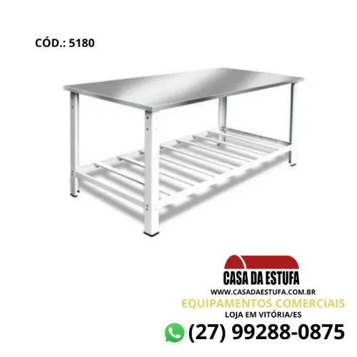 Mesa 1,80x0,70 Tampo Inox 430 - Panificadora com Porta Panela em Grade