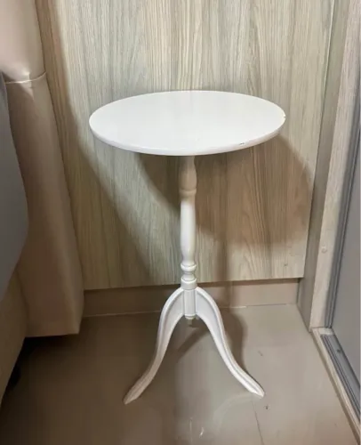 Mesa De Apoio Redonda MDF Peroba Branco Brilho