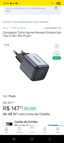 Carregador Ugreen 30w nexode