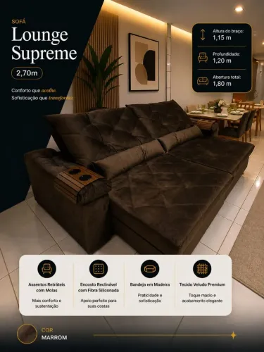 Sofá retrátil reclinável modelo lounge supreme 