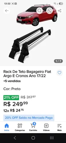Rack de teto para carro de 4 portas