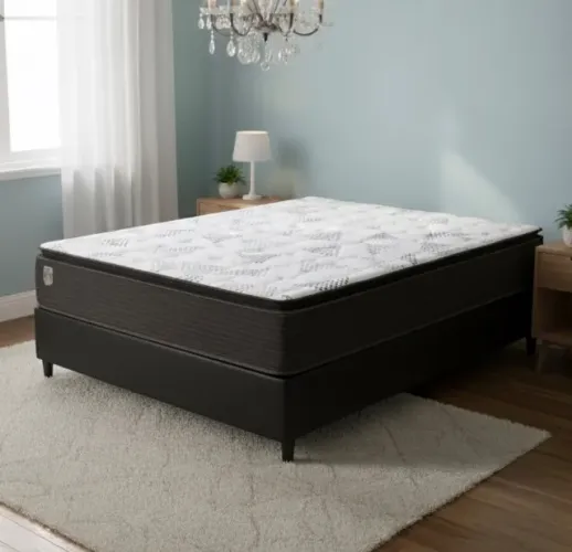 Cama Box Casal Confort Plus D26 Molas Ensacadas com Base Preta