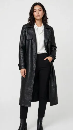 Sobretudo Trench Coat Preto longo couro ecológico Primark tamanho P importado