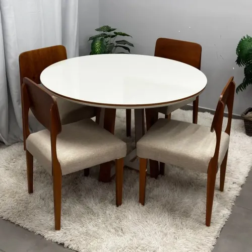 Mesa de Jantar Atlanta 120cm Redonda com Vidro e 4 Cadeiras/ frete grátis 