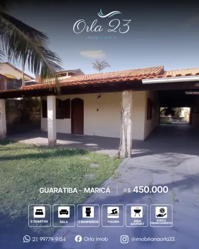 GUARATIBA, ORLA 23 IMOBILIÁRIA! Casa com excelente área e piscina.