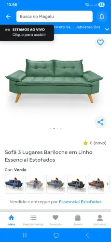 Sofá 3 lugares em linho