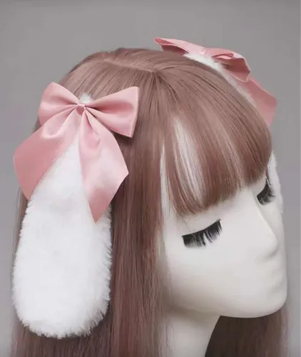 Conjunto kawaii presilhas de coelho, meia de renda e blusa texturizada