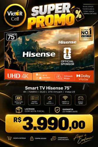 Smart TV 75 Polegadas Hisense | Lacrada | Nota Fiscal