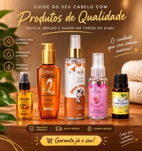 varios produtos e óleos cabelo body splash