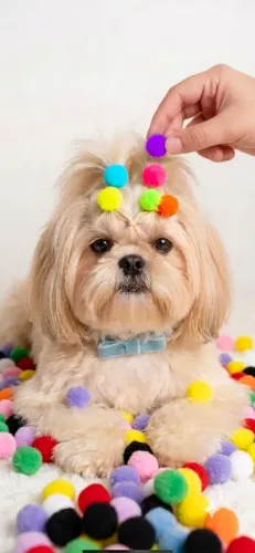 Kit 60 Lacinhos de Pompom para Cachorro | Cores Sortidas | Com Elástico