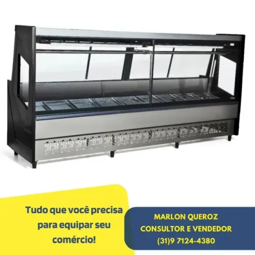 Balcão para Açougue 3M Vidro Reto Preto Polar