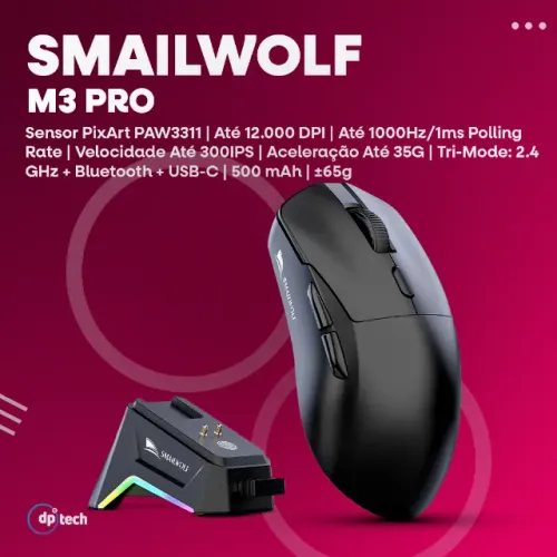 Mouse Smailwolf M3Pro com Dock de Carga | PAW3311 | 1000Hz Polling Rate -Entrega Grátis-