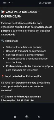 Vaga de emprego para soldador