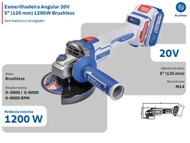 Esmerilhadeira Angular 20V 5" (125mm) 1200W Brushless By Total Tramontina