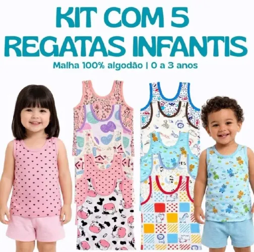 Kit 5 Regatinhas Infantil 100% Algodão Bebê Menino Menina 0 a 3 Anos Promoção Barato