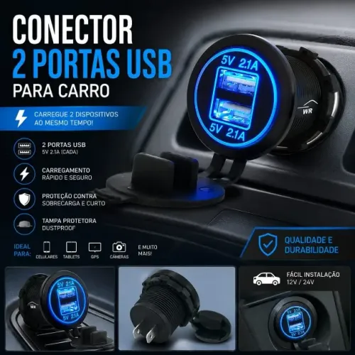 Conector imbutir USB veicular ( produto novo ) substitui no local adaptador isqueiro