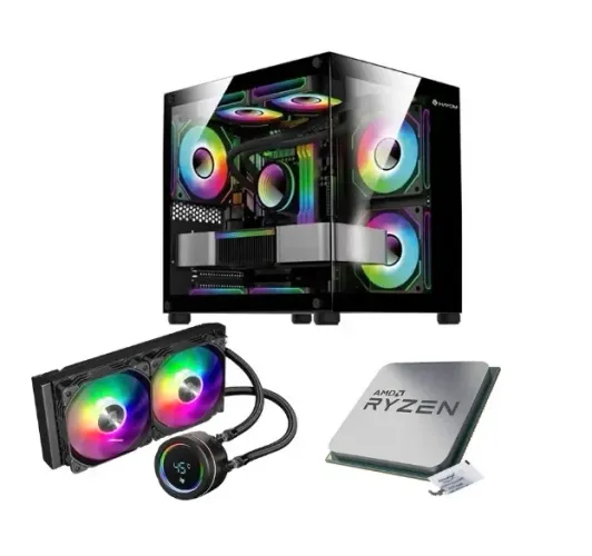 Kit gabinete Hayom c/ 5 fans + Water cooler Pichau 240x + Ryzen 5 5600GT