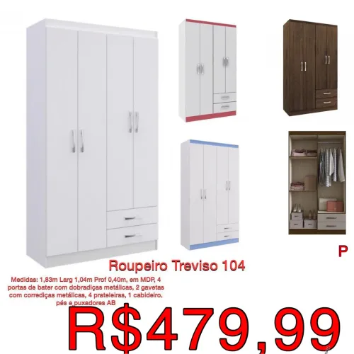 Guarda Roupas infantil Treviso / 4 cores / frete grátis / pague na entrega 
