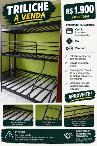 Triliche: cama de casal em baixo e duas de solteiro em cima