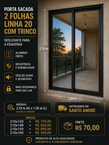 Porta Sacada 2 Folhas Linha 20 Preta com Trinco -  2,10x1,20 Direto da fabrica pagtona ent