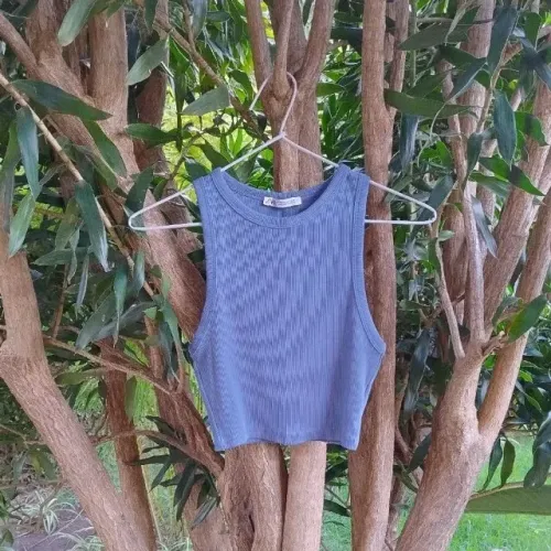 Regata Cropped Canelada Azul da Zara