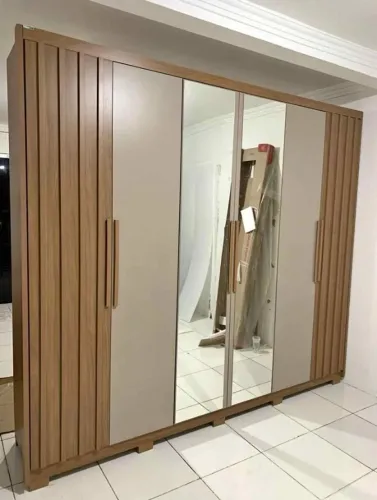 Guarda Roupa Casal Ripado 6 Portas com Espelho (Novo) Entrega Grátis! 