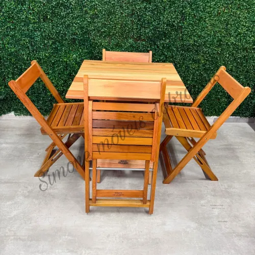 Conjunto de mesa 70x70 dobrável com cadeiras madeira
