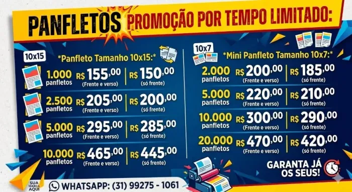 Panfletos na promoção 2.000 Mini panfletos apenas 185,00