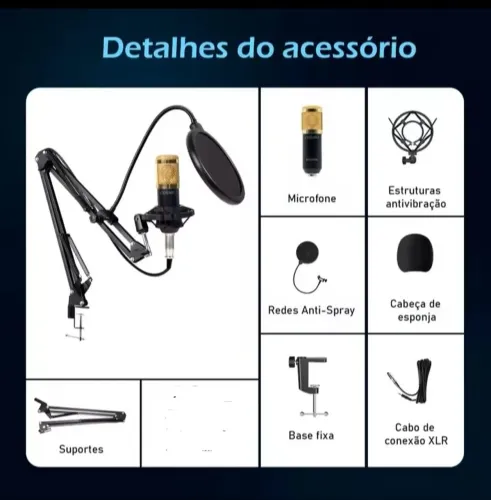 Microfone Condensador Com Braço Articulado para Lives