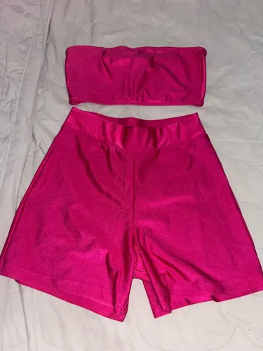 Conjunto rosa malha água de coco
